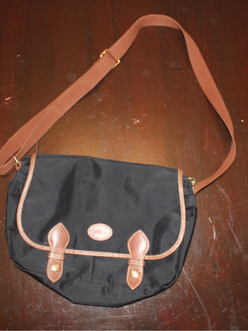 Longchamp Black Shoulder Bag with Brown Trim